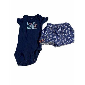 Baby Girls Lot 2pcs Size 6-9 Months Blue Shirt and Shorts‎
